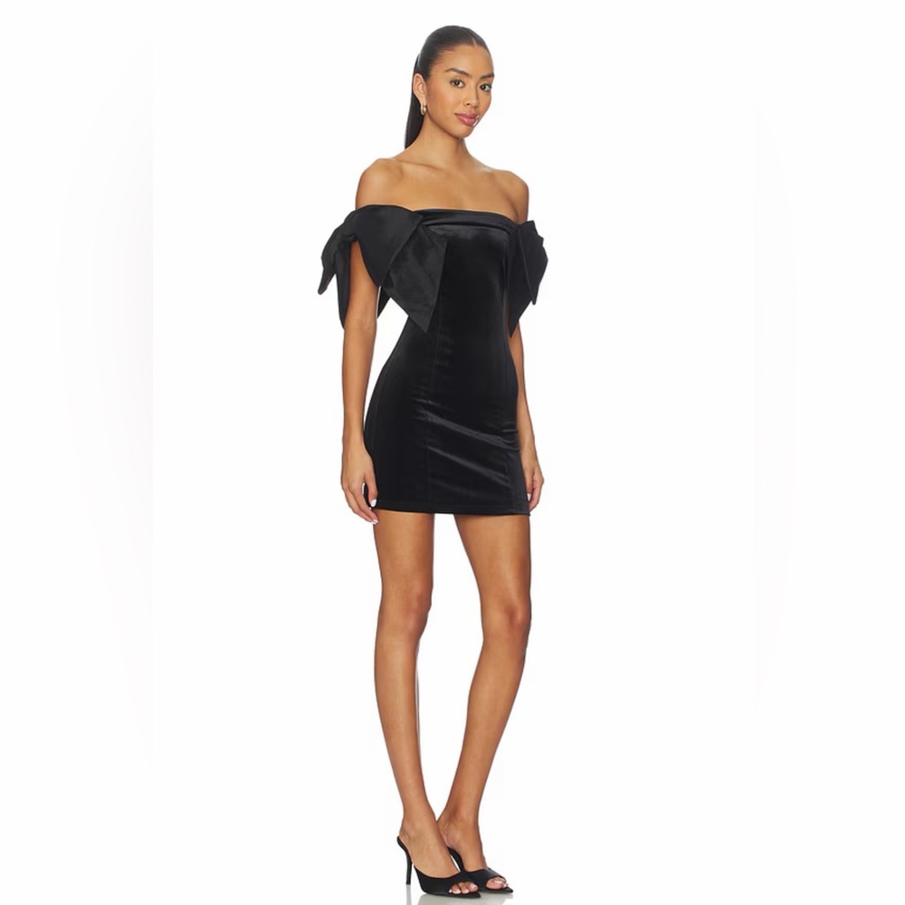 Revolve More to Come Skylar black velvet bow mini holiday dress XS